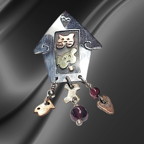 Jewelry - Far Fetched Sterling Silver CAT and DOG HOUSE Tie Tack/Lapel Pin